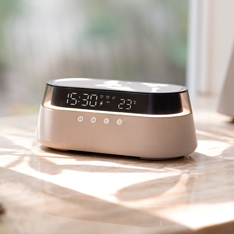Compact Wireless Charger Alarm Clock Bluetooth Speaker - Halri