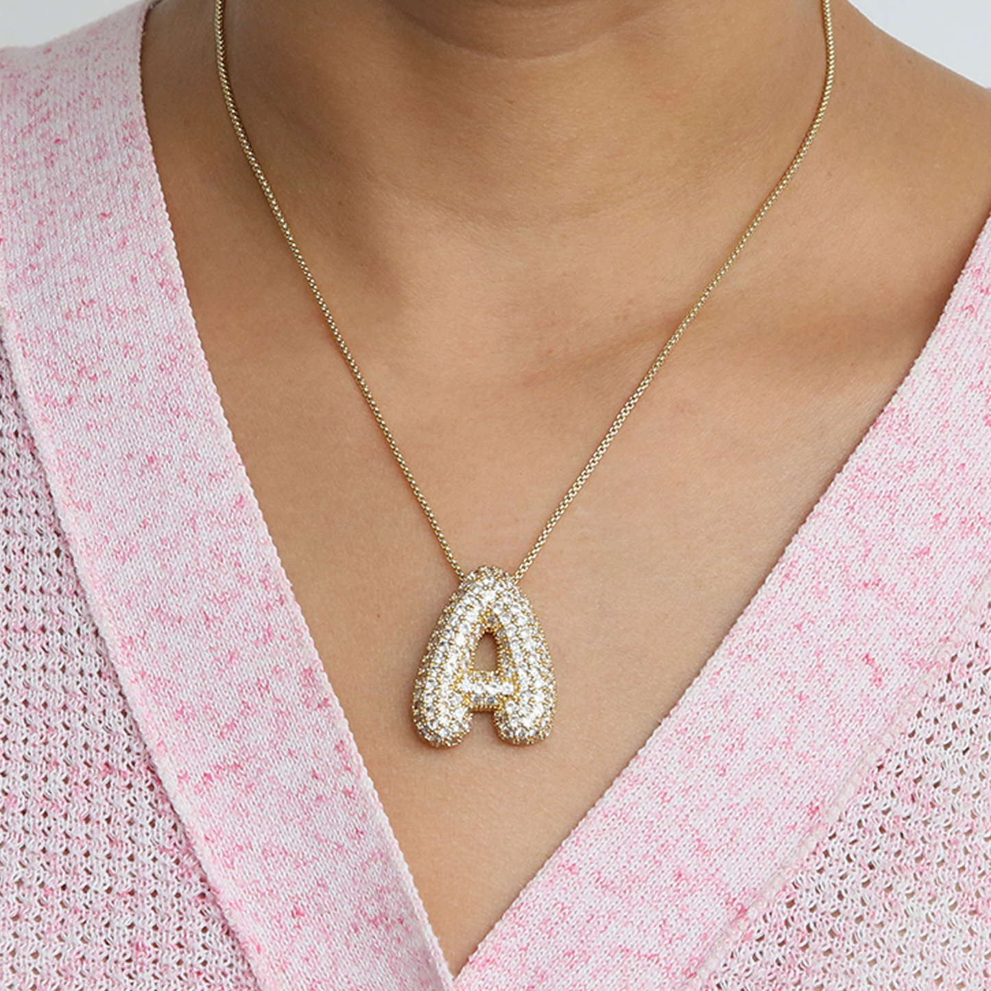 Bold Letter Bubble Diamond Initial Pendants - Halri