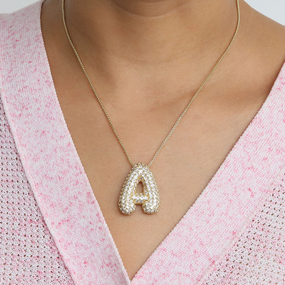 Bold Letter Bubble Diamond Initial Pendants - Halri