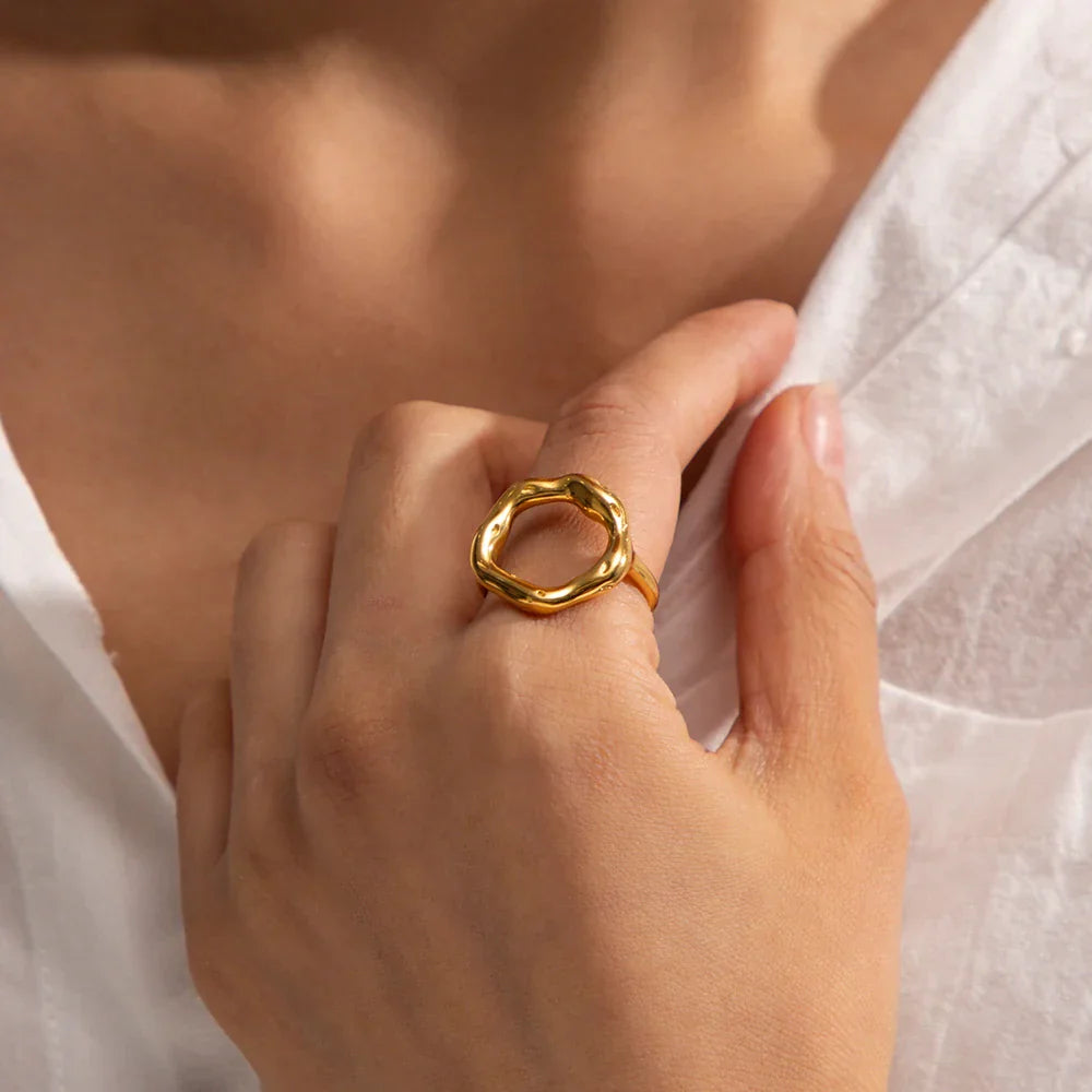Gold Molten Floral Open Ring - Halri