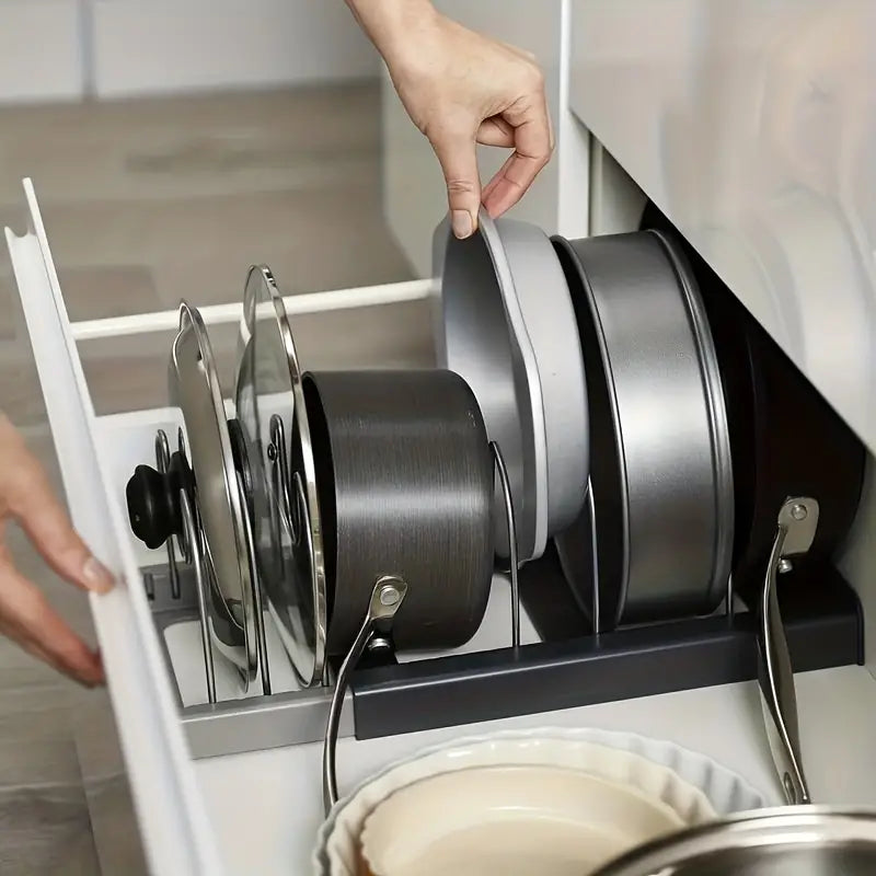 Adjustable Pots and Pans Organizer with Pot Lid Holder – Durable Metal Storage Solution for Efficient Kitchen Organization 2