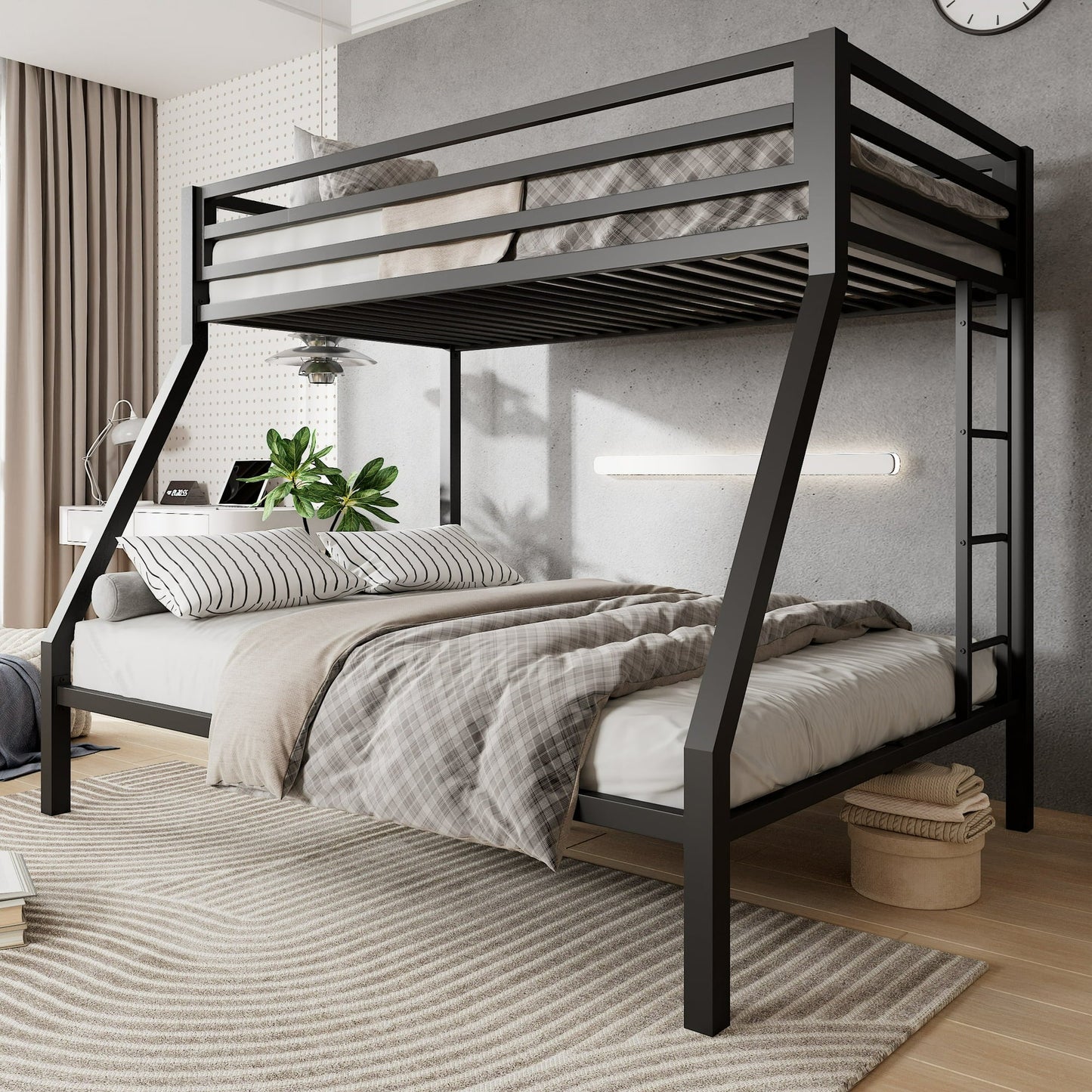 Space Saving Metal Bunk Bed Frame With Sturdy Ladder
