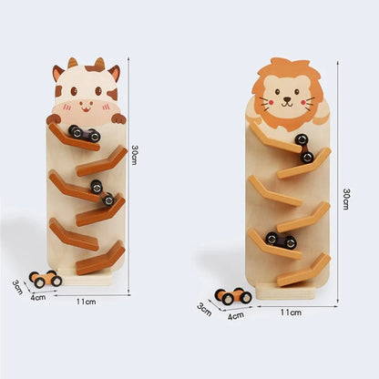 Animals Wooden Car Ramp Racer Toy, Zig Slide, Educational Game, Safe for Ages 1+