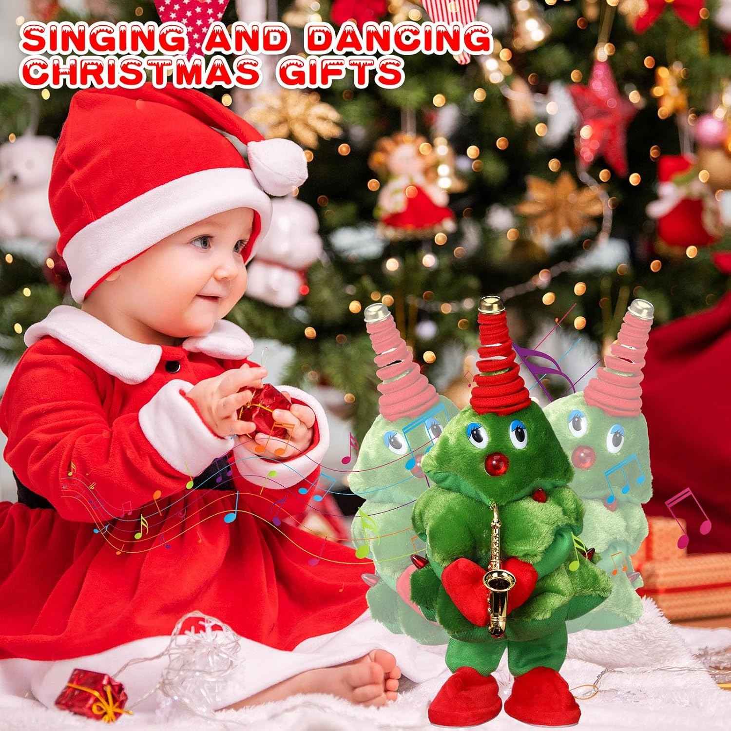 Animated Christmas Songster with Singing & Dancing Christmas Tree and Cute Saxophone Design, Safe for Ages 3+