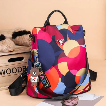 Anti-Theft Women Backpack Fashion, Oxford Cloth Bag, Geometric Pattern, Waterproof Travel Bag