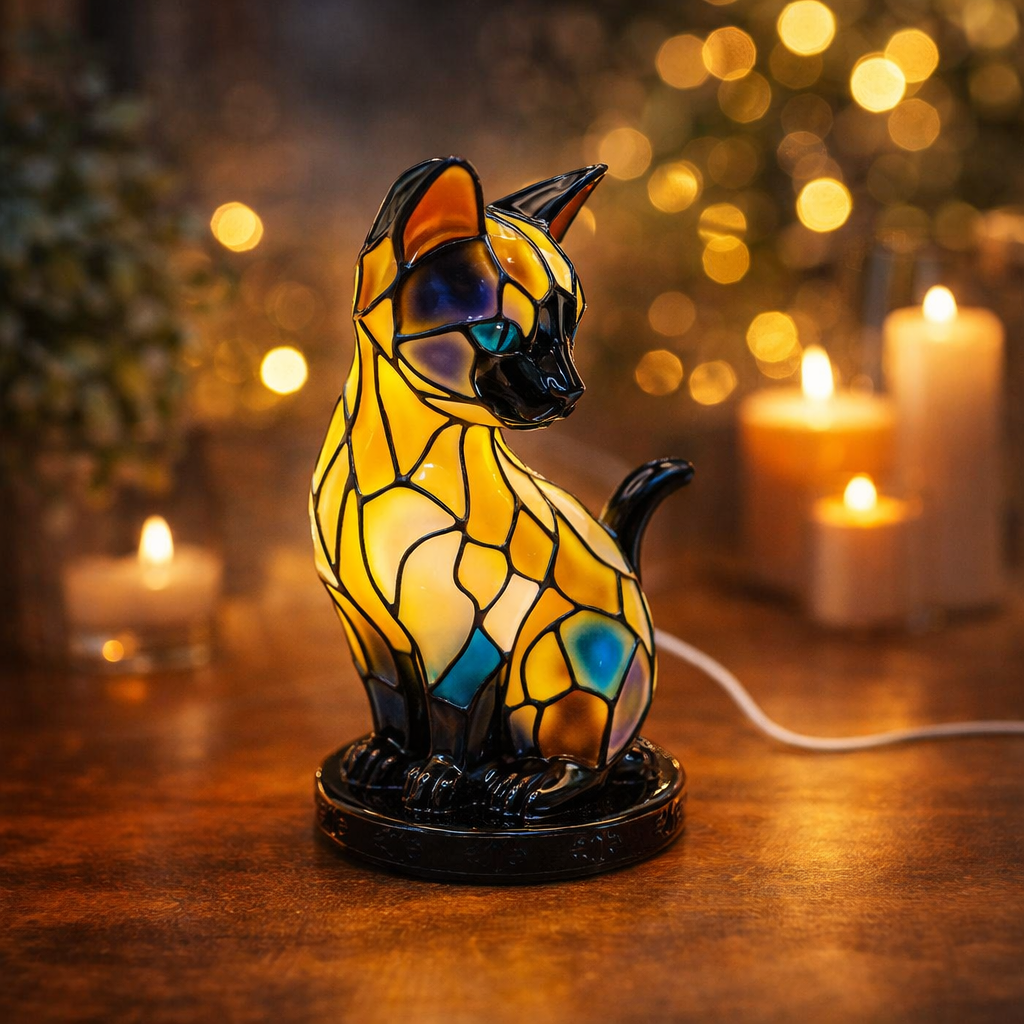 Decorative Cat Theme Lamp – Colorful Resin Bedroom Light - Halri
