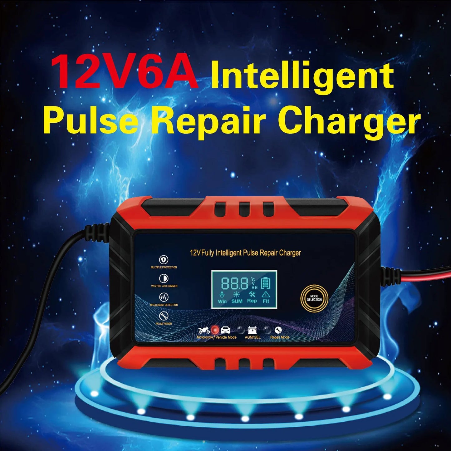 Fast Car Battery Charger with LCD Display