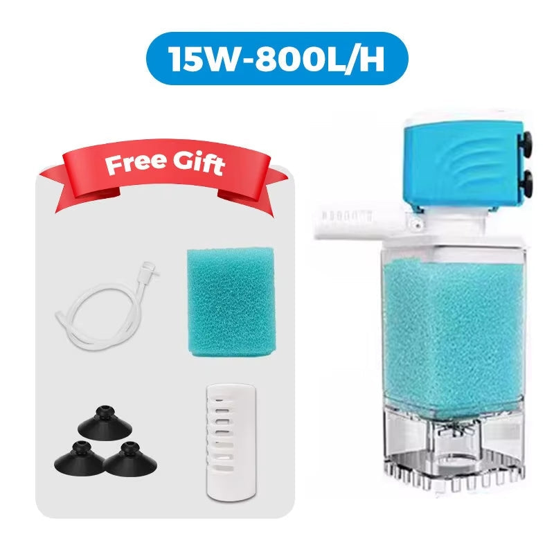 Automatic Aquarium Filter System with 360° Adjustable Bubbles, Flow Control, Waste Suction.