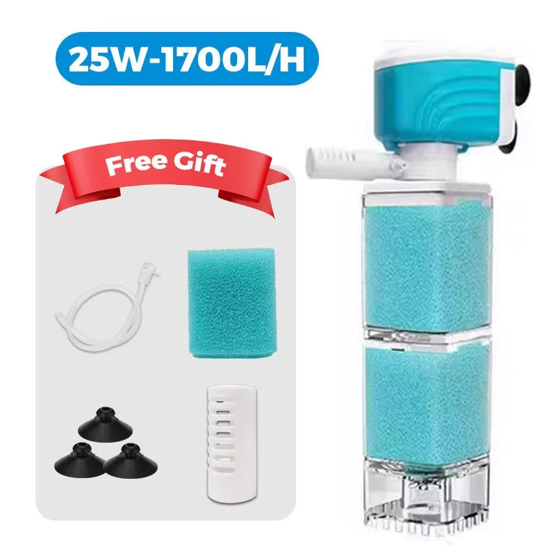 Automatic Aquarium Filter System with 360° Adjustable Bubbles, Flow Control, Waste Suction.