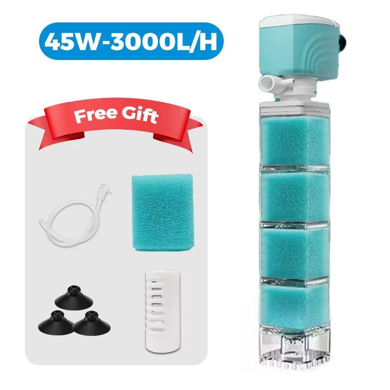 Automatic Aquarium Filter System with 360° Adjustable Bubbles, Flow Control, Waste Suction.