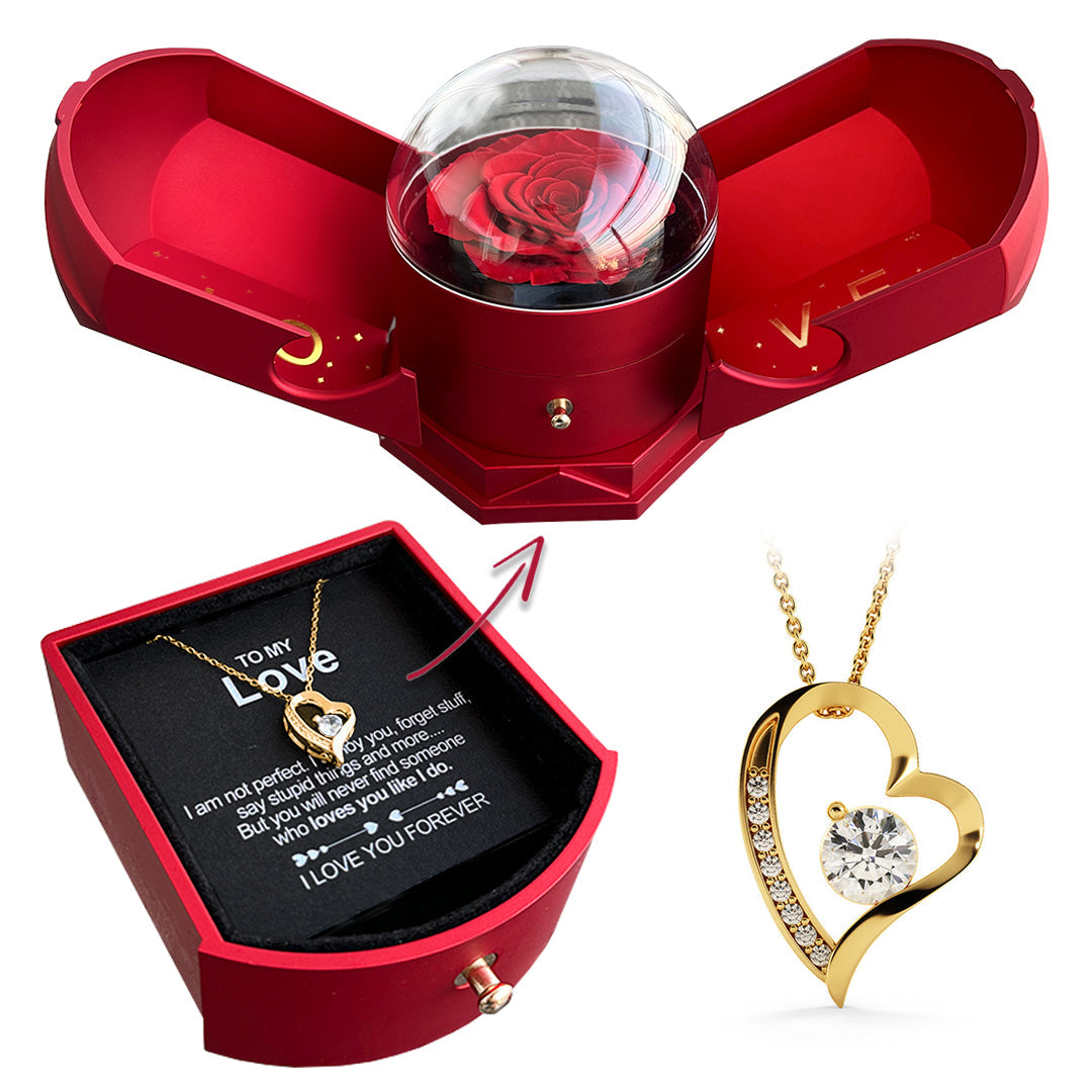 Romantic Rose Gift Box With Diamond Heart Pendant - Halri