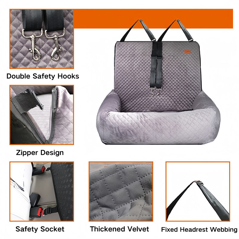 Comfy Pet Car Seat with Double Safety Belts