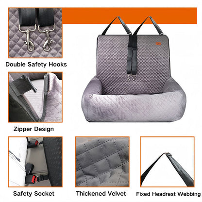 Comfy Pet Car Seat with Double Safety Belts