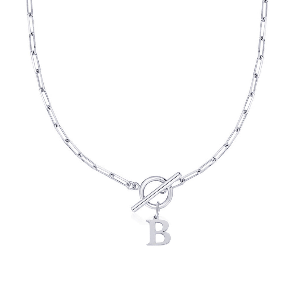 Simple Initial Circle Paperclip Lock Necklace