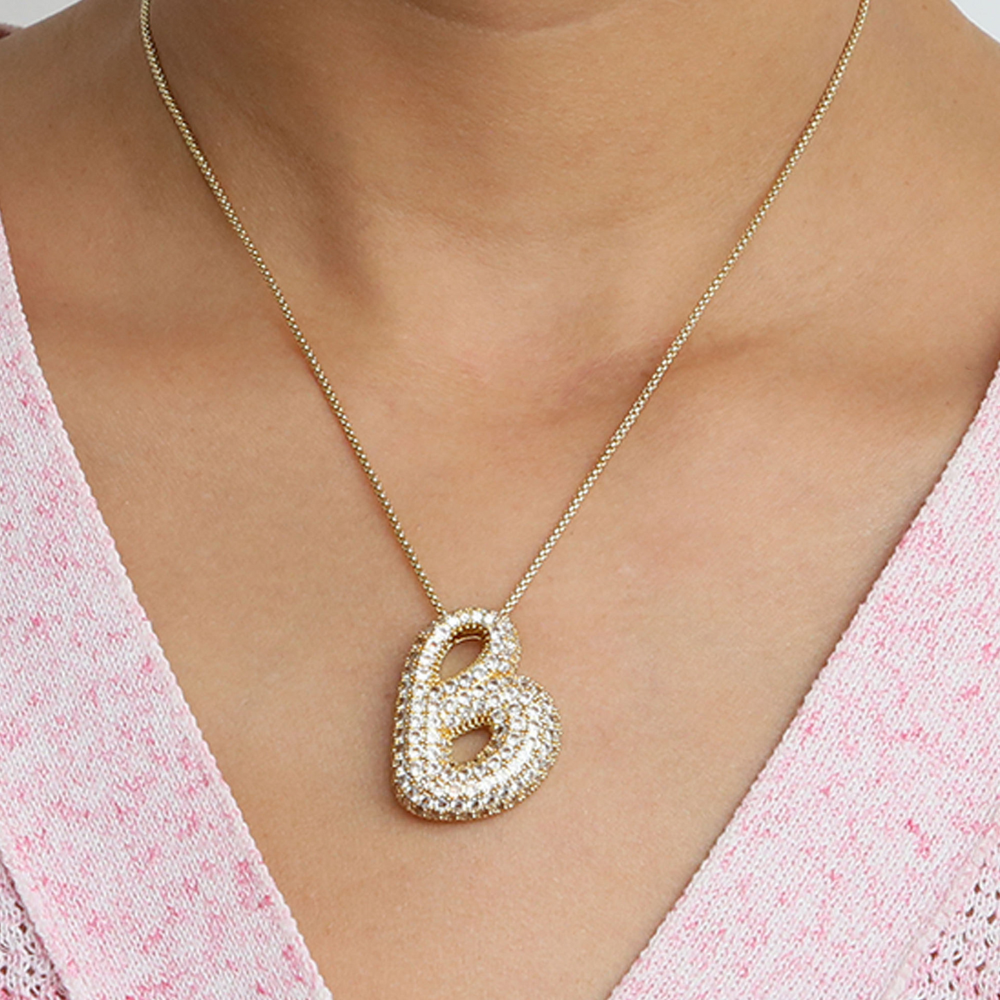 Bold Letter Bubble Diamond Initial Pendants