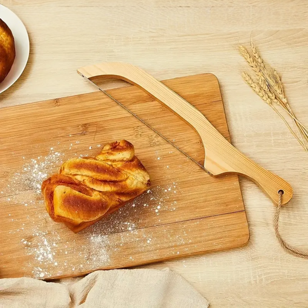 Bamboo-Handled Stainless Steel Bread Cutter with Precision Bow Design – Effortless Slicing for Bread, Bagels, Pastries and Fruits 6