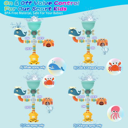 Bath Kids Toys, Waterfall Fill, Spin & Flow Octopus Crab Faucet Shower, Safe for Ages 2+
