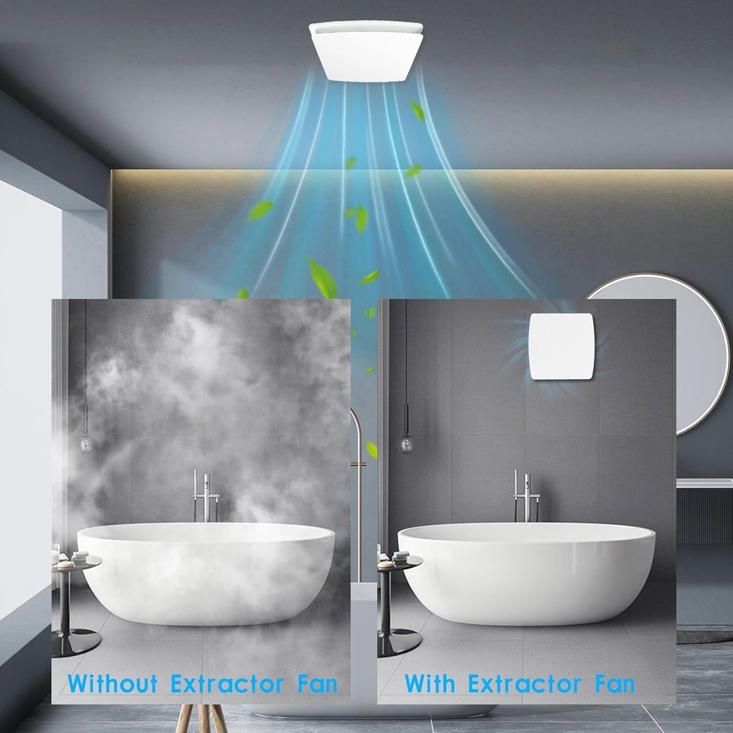 Bathroom Extractor Fan - Silent Air Vent with Remote Control, Effective Odor Removal and Dehumidification