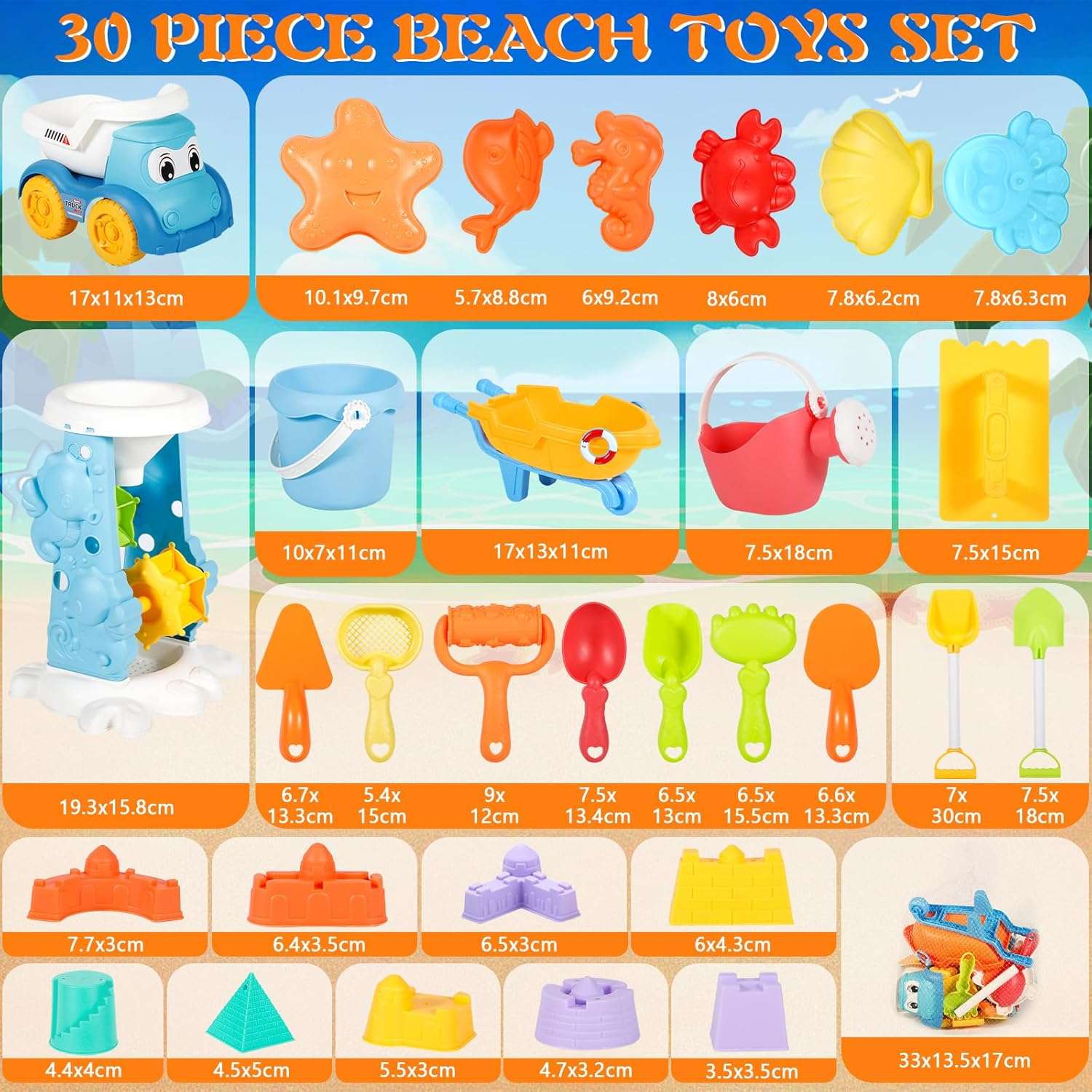 Beach Toys Great with Outdoor Play Sand Tools Bath Toys Kids Wheelbarrow Garden Toy Gift for Summer