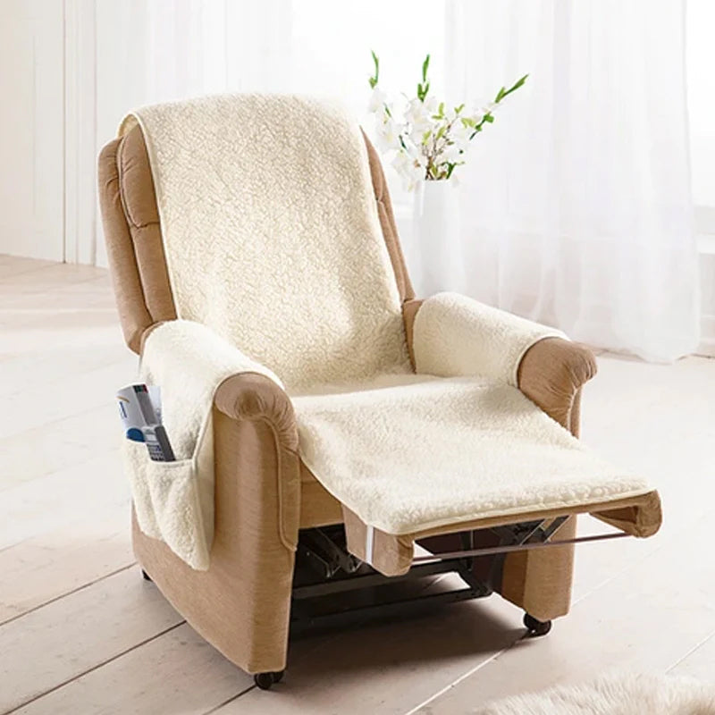 Beige Recliner Chair Cover with 6 Storage Pockets – Soft Polyfleece Slipcover for Armchair Protection and Style 7