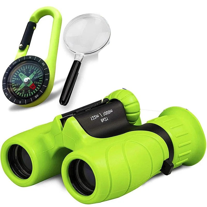 Binoculars for Kids Lightweight Outdoor Adventure with Magnifying Glass & Compass, Educational Toy Gift for Ages 4+