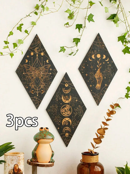 Boho Wooden Wall Art Moon Phase Decorative Plaque
