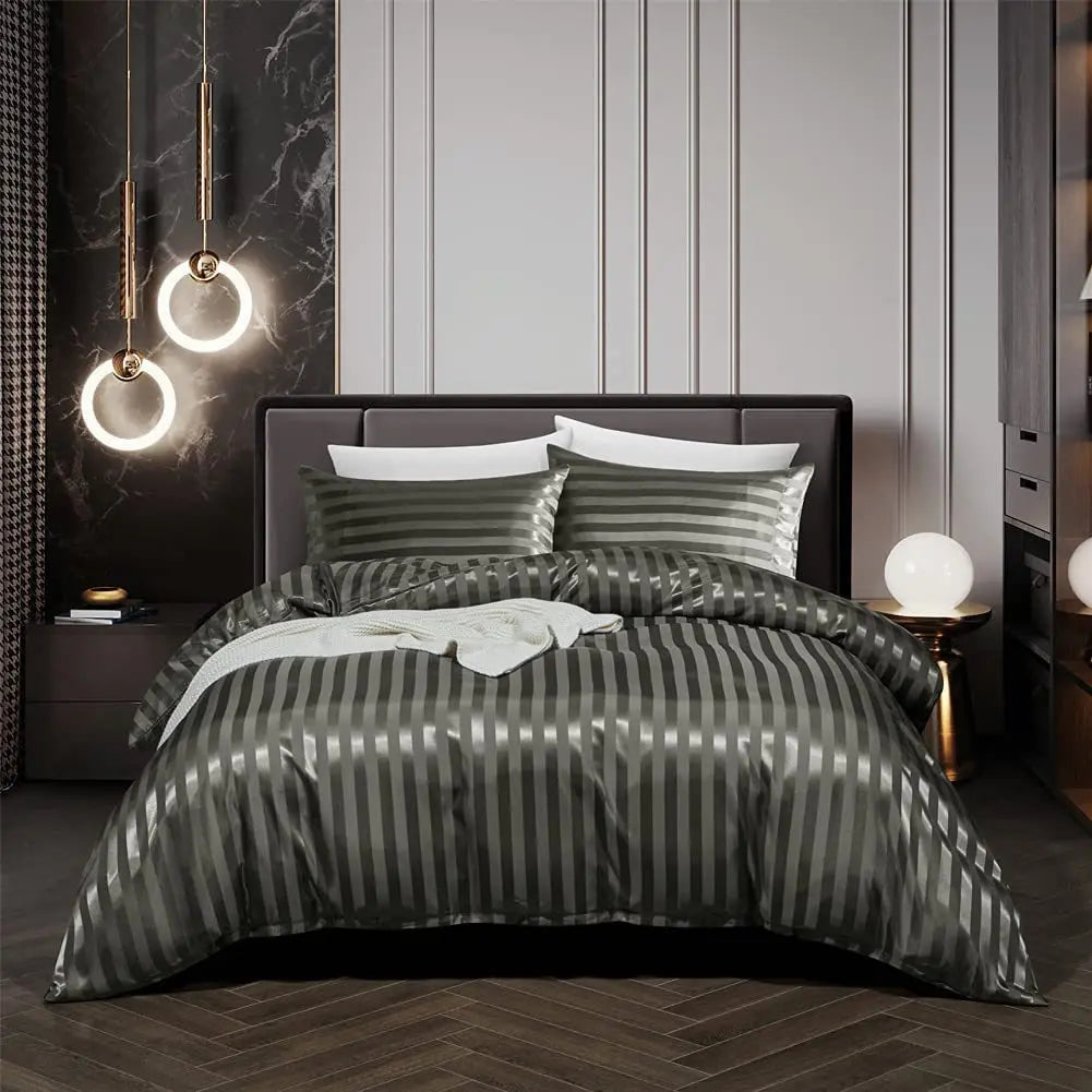 Soft Black Satin Bed Duvet Cover Set - Halri