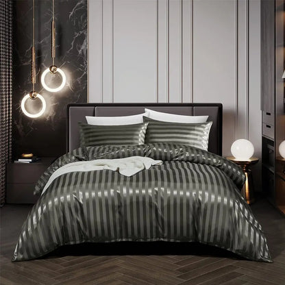Soft Black Satin Bed Duvet Cover Set - Halri