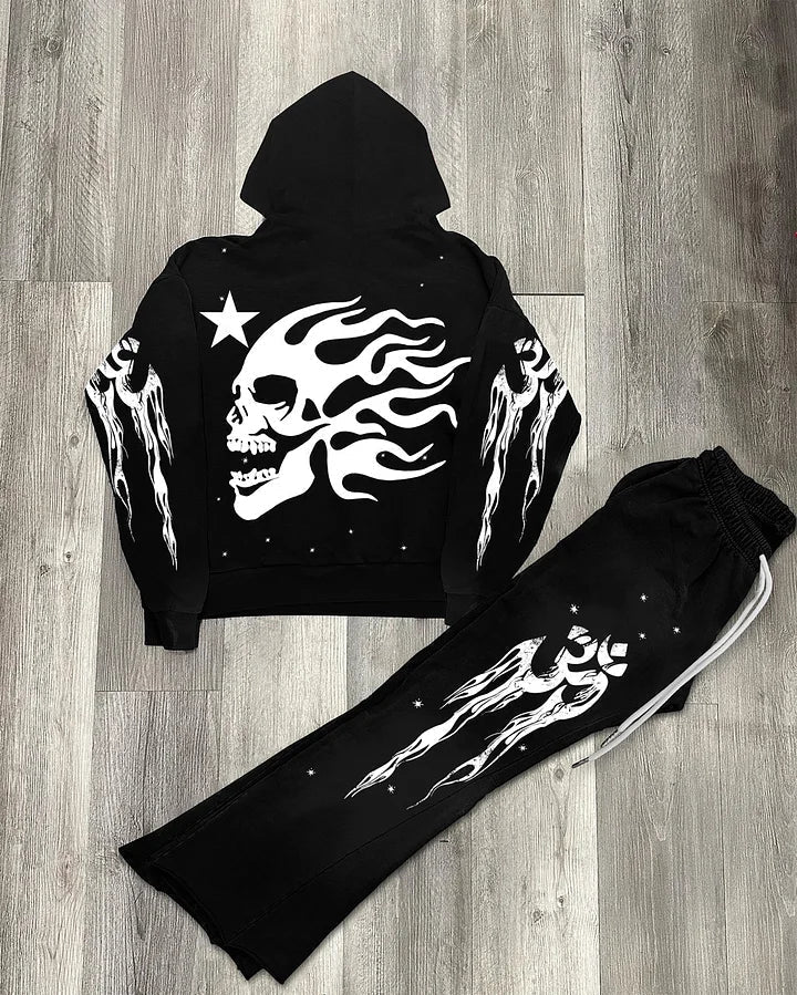 Ladies' Dark Jogger Suit with Cute Heart Print Design - Halri