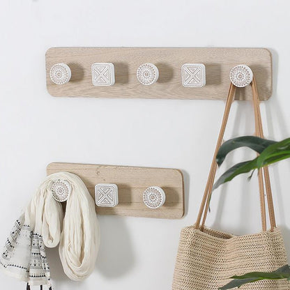Rustic Wooden Wall Hook Rack - Halri
