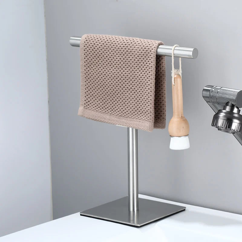 Brushed Brass Towel Rack – Elegant Freestanding Towel Holder for Bathroom and Kitchen, Compact Design 1
