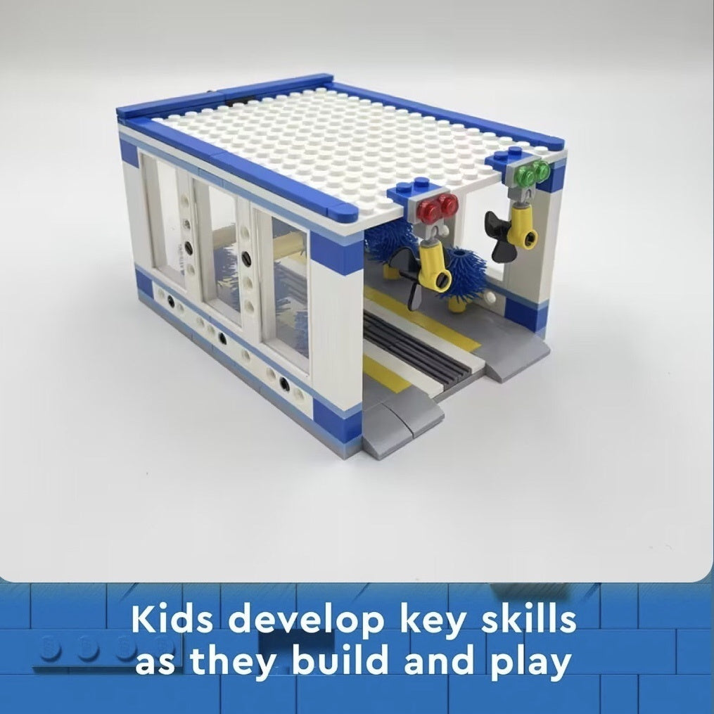 Building Block Car Wash Shop Toy with 250 High-Quality ABS Building Blocks, Safe for Kids Ages 3+