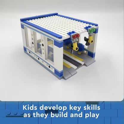 Building Block Car Wash Shop Toy with 250 High-Quality ABS Building Blocks, Safe for Kids Ages 3+