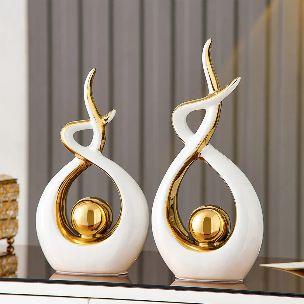 Elegant Ceramic Art Statue with Gold Details
