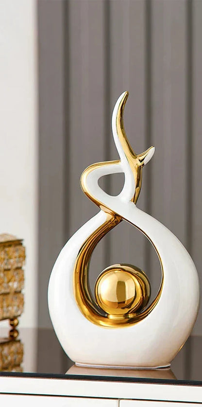 Elegant Ceramic Art Statue with Gold Details