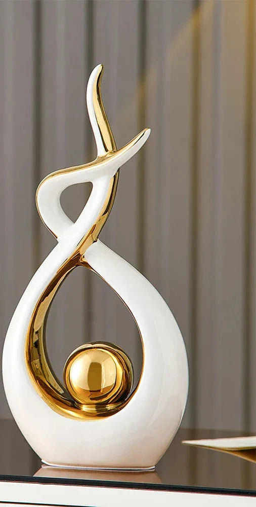 Elegant Ceramic Art Statue with Gold Details