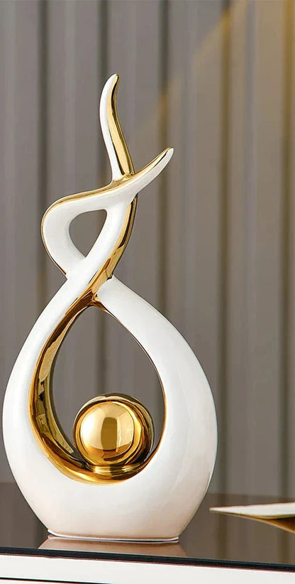 Elegant Ceramic Art Statue with Gold Details