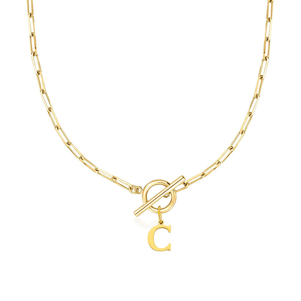 Simple Initial Circle Paperclip Lock Necklace