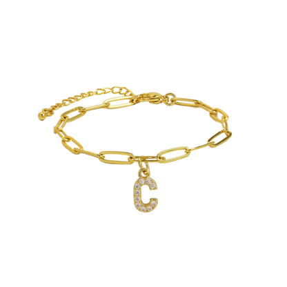 Delicate Initial Paperclip Charm Bracelet