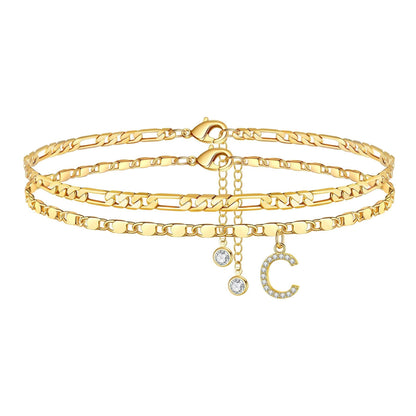 Personalized 14k Gold Initial Anklet Set