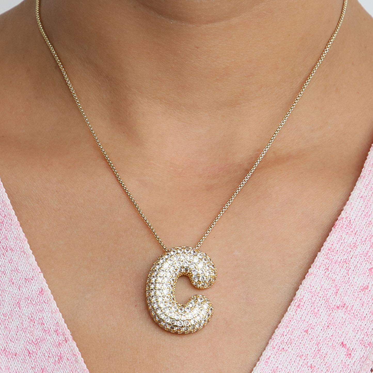 Bold Letter Bubble Diamond Initial Pendants
