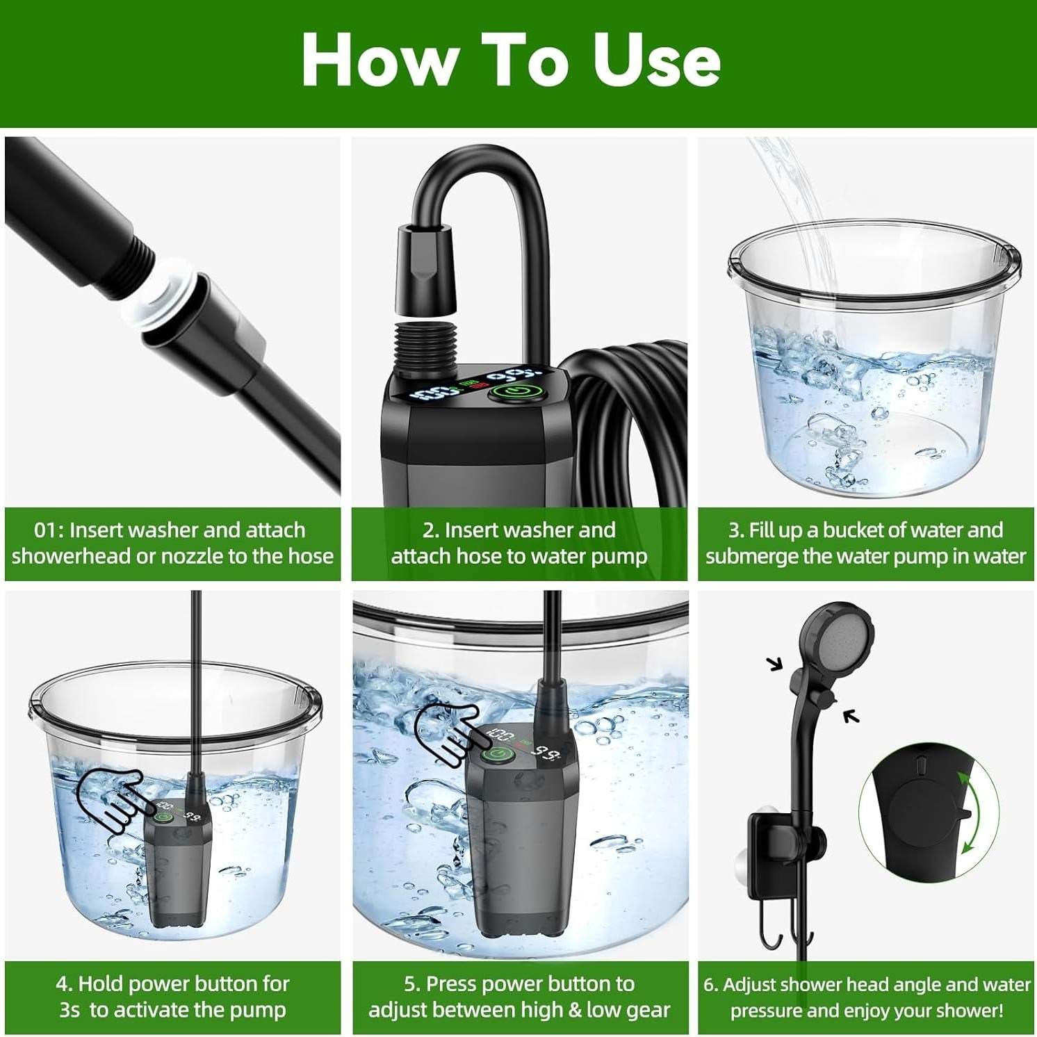 Camping Shower Kit with 5-Gallon Foldable Bucket – Rechargeable Pump & Intelligent Digital Display for Portable Outdoor Shower