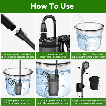 Camping Shower Kit with 5-Gallon Foldable Bucket – Rechargeable Pump & Intelligent Digital Display for Portable Outdoor Shower