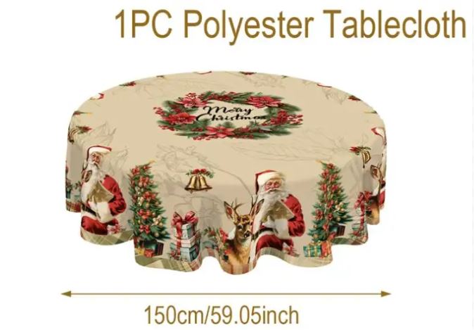 Classic Christmas Table Cover Santa Snowman Design