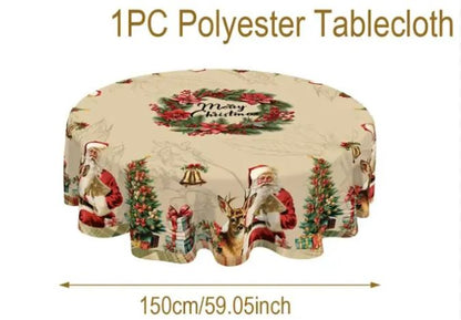 Classic Christmas Table Cover Santa Snowman Design
