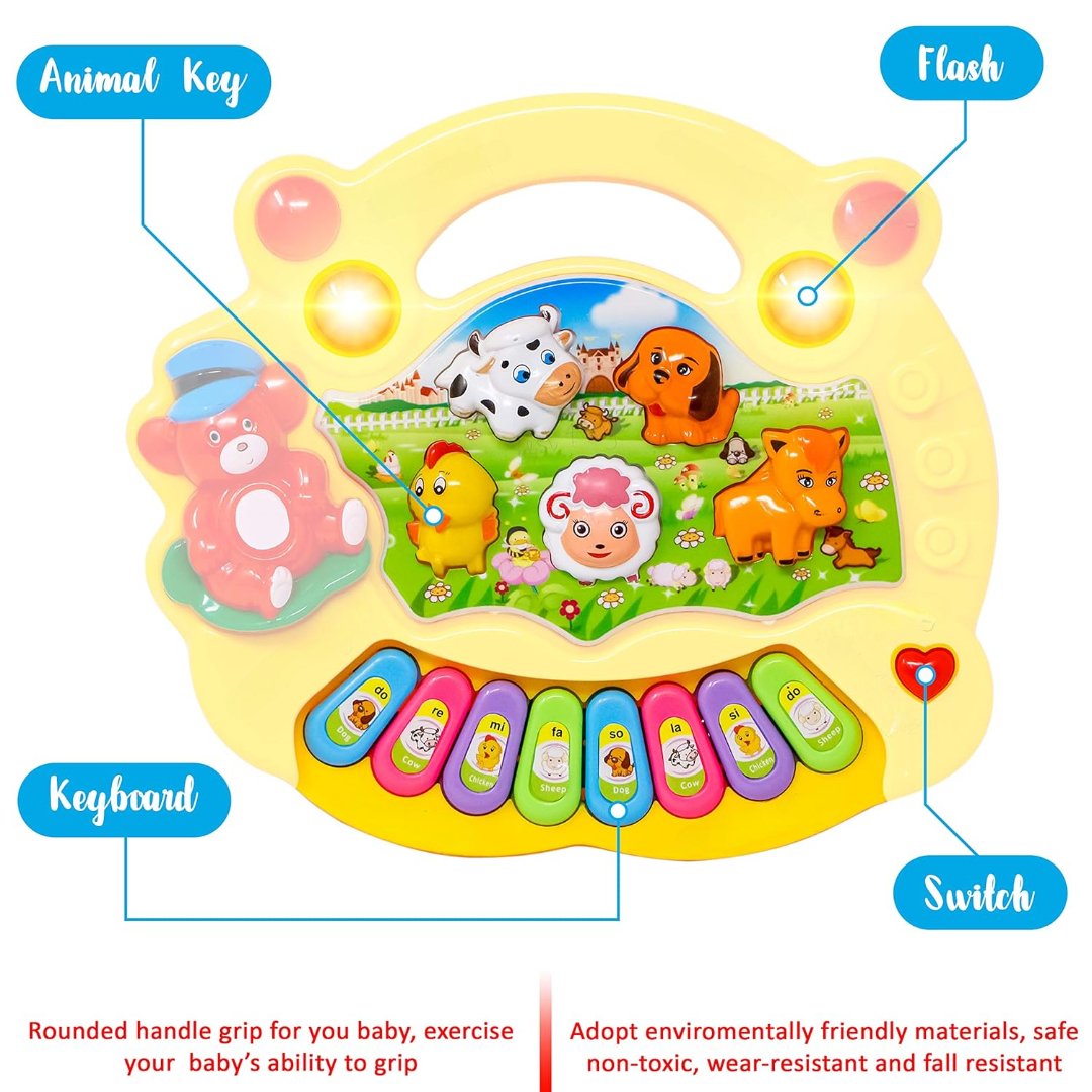 Cartoon Piano Keyboard Toy – Educational Musical Instrument for Kids with Animal Sounds, Flashing Lights