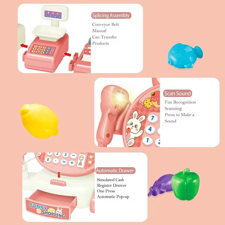 Cash Register Toy for Kids with Card Swipe Sound LED Lights and Built in Basic Calculator, Safe for Ages 3+
