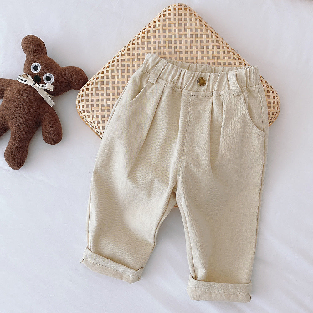 Relaxed Fit Kids Beige Trousers with Elastic Waist