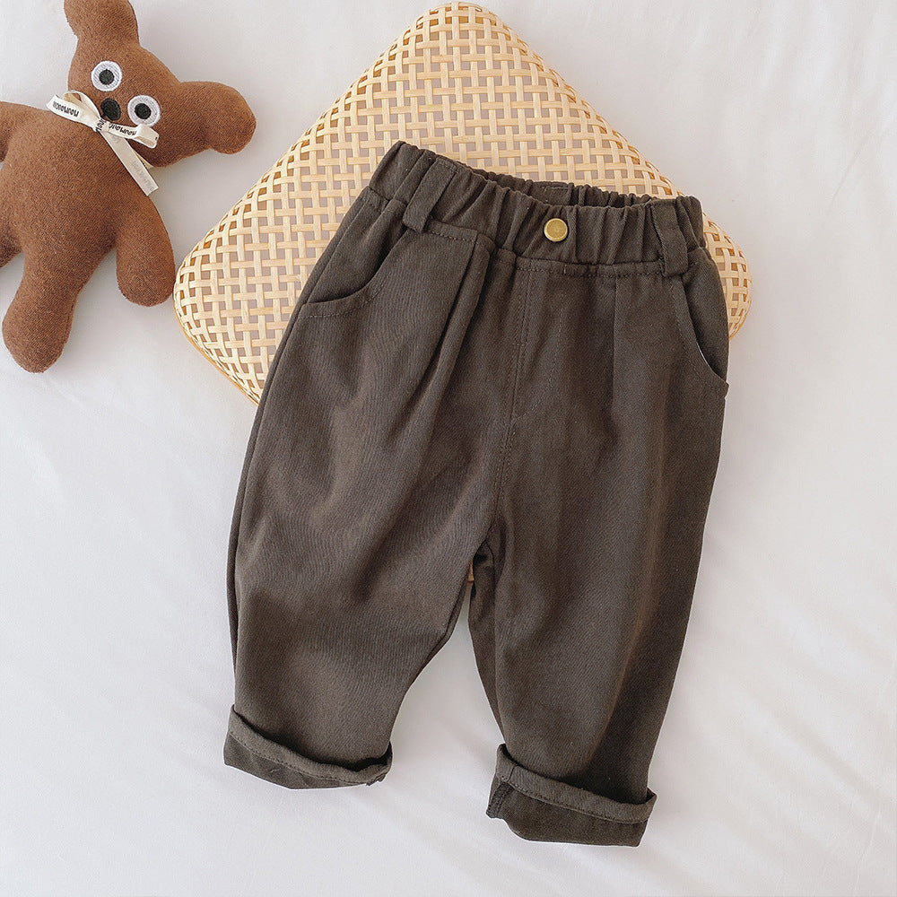 Relaxed Fit Kids Beige Trousers with Elastic Waist
