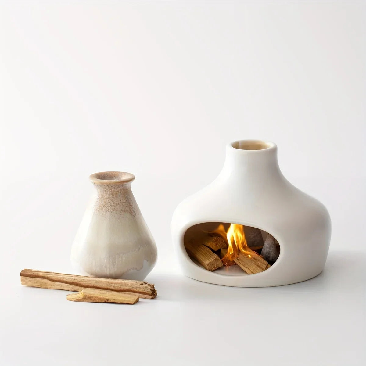 Ceramic Fireplace for Meditation – Modern Mini Smoke Burner with Chimney-Style Smoke Flow, Ideal for Sage and Incense 2